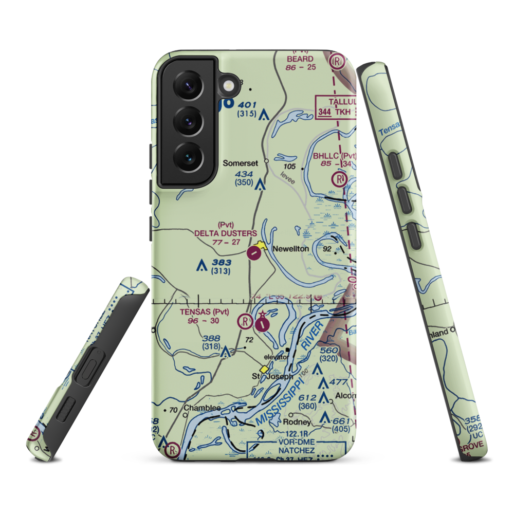 Delta Dusters, LLC Airport (LS83) VFR Sectional Samsung Phone Case Samsung Galaxy S22 Plus model shown