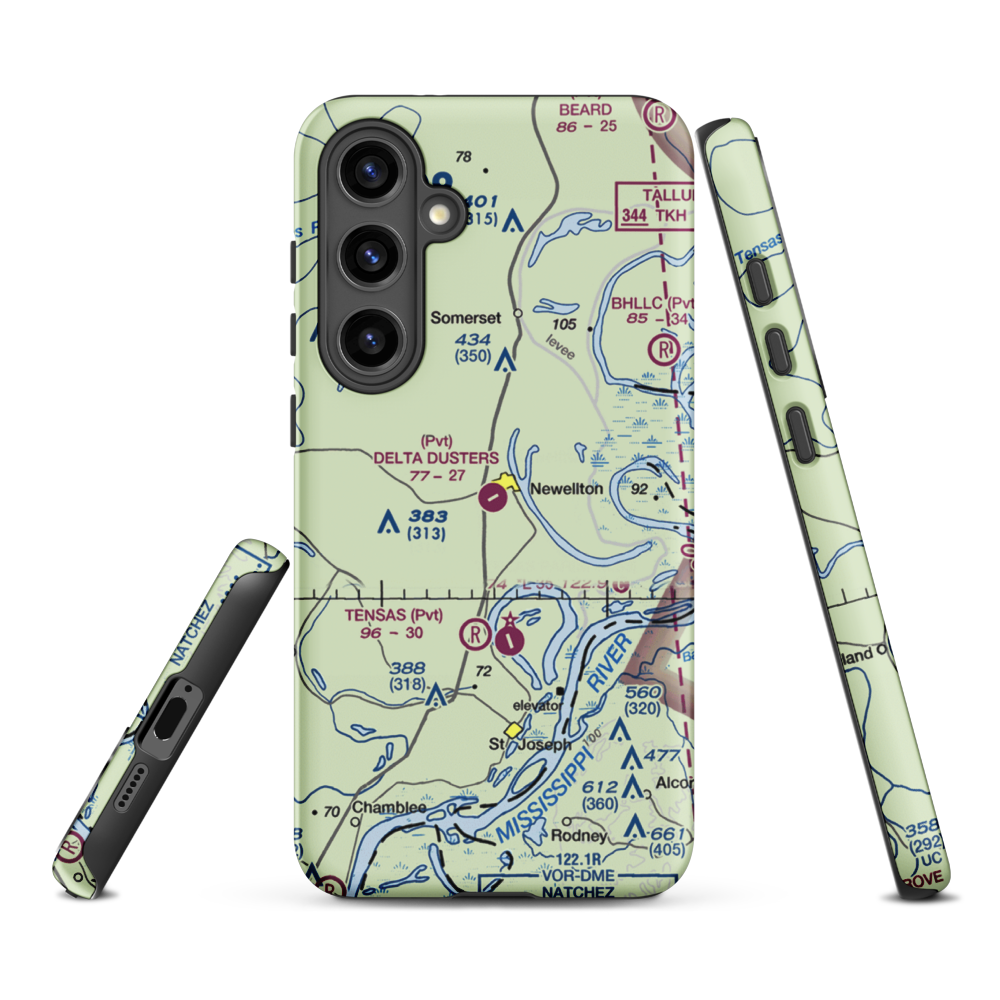 Delta Dusters, LLC Airport (LS83) VFR Sectional Samsung Phone Case Samsung Galaxy S24 Plus model shown