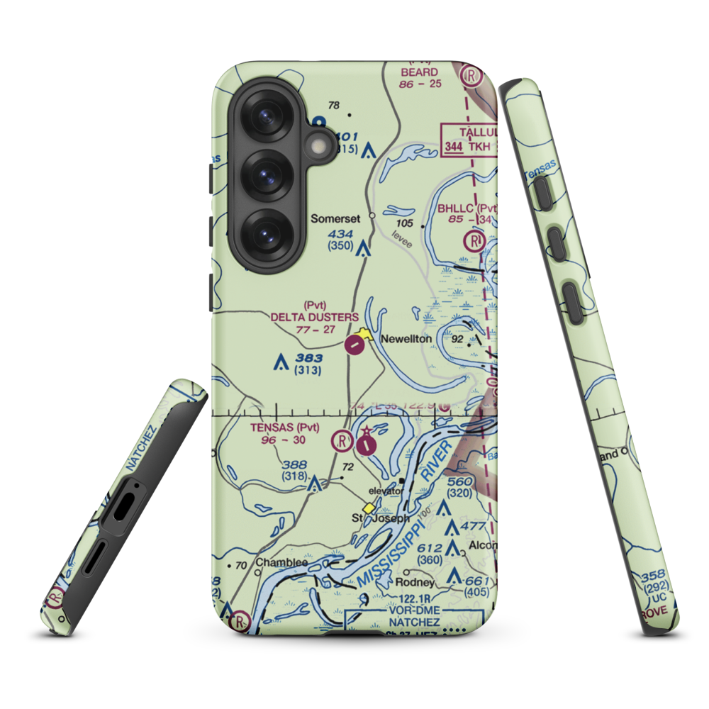 Delta Dusters, LLC Airport (LS83) VFR Sectional Samsung Phone Case Samsung Galaxy S25 Plus model shown