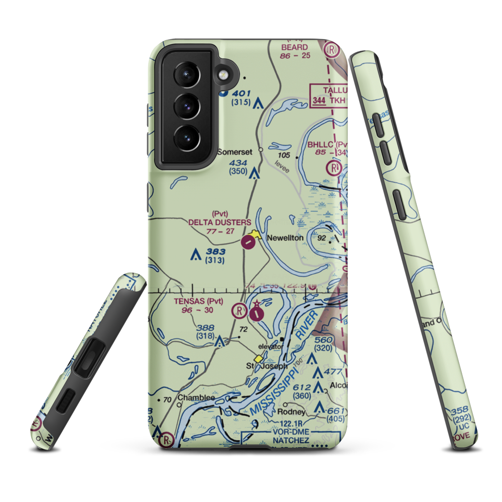 Delta Dusters, LLC Airport (LS83) VFR Sectional Samsung Phone Case Samsung Galaxy S21 FE model shown