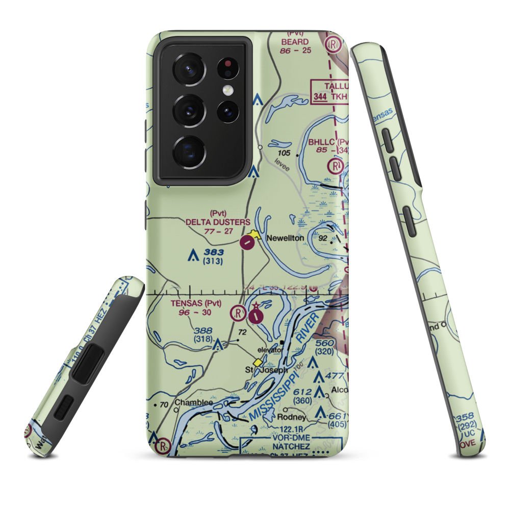 Delta Dusters, LLC Airport (LS83) VFR Sectional Samsung Phone Case Samsung Galaxy S21 Plus model shown