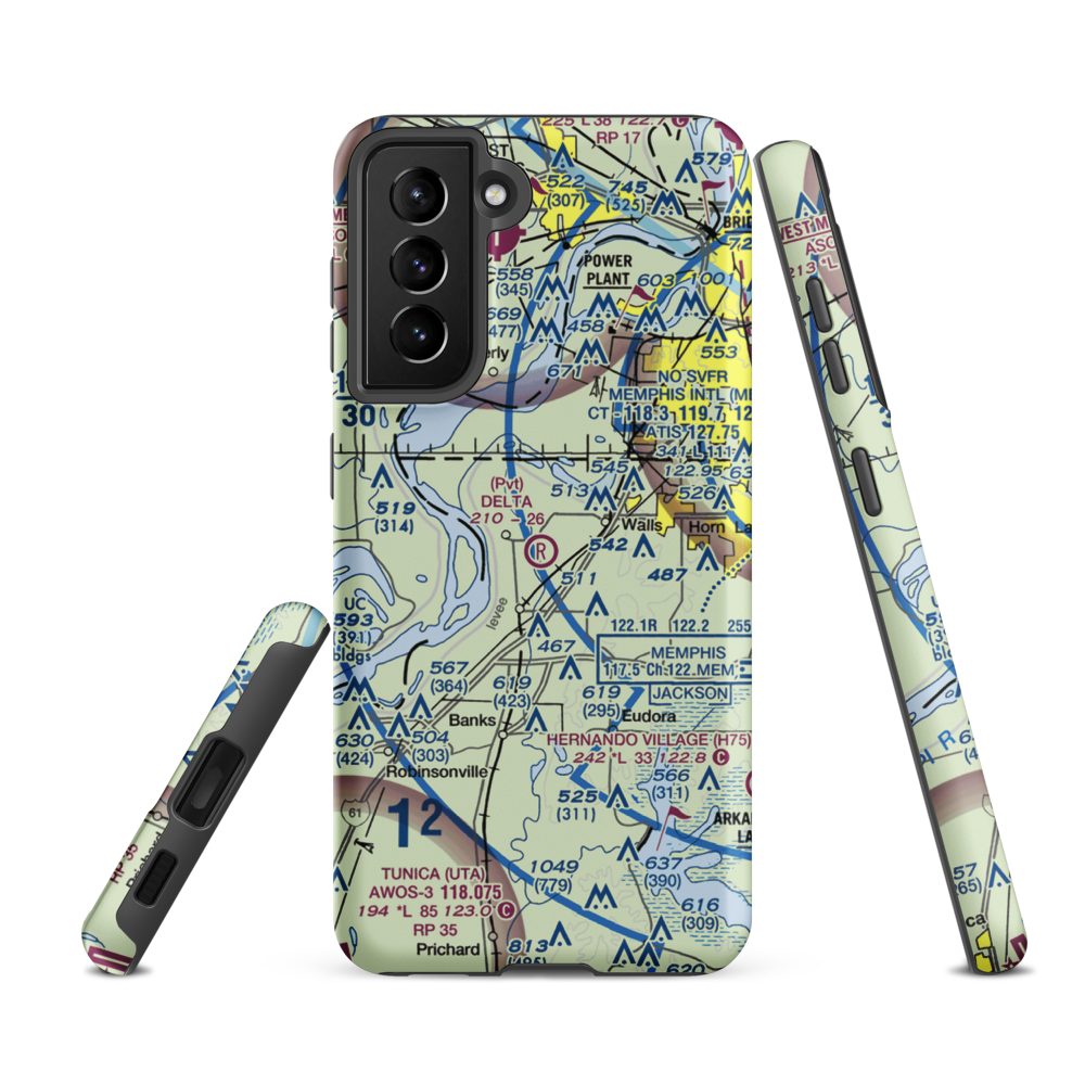 Delta Flying Service Inc Airport (MS65) VFR Sectional Samsung Phone Case Samsung Galaxy S21 Ultra model shown