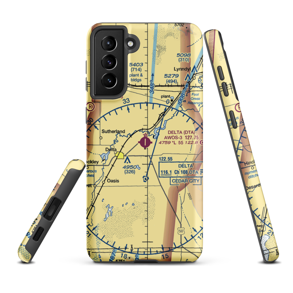 Delta Municipal Airport (DTA) VFR Sectional Samsung Phone Case Samsung Galaxy S21 FE model shown