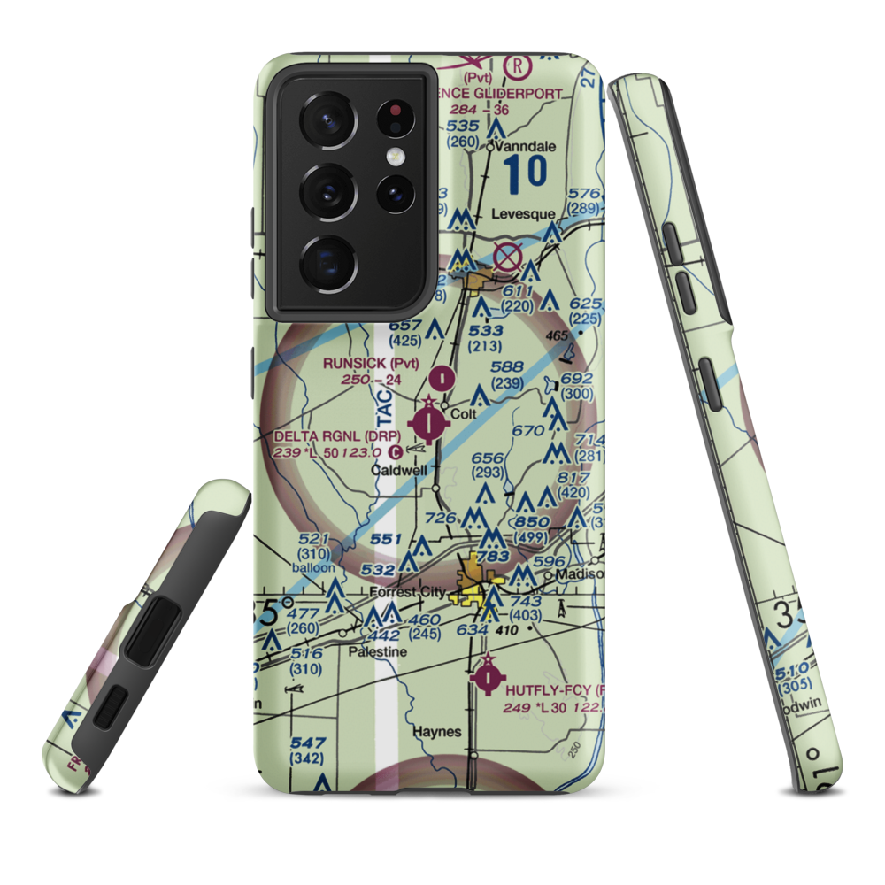 Delta Regional Airport (DRP) VFR Sectional Samsung Phone Case Samsung Galaxy S21 Plus model shown