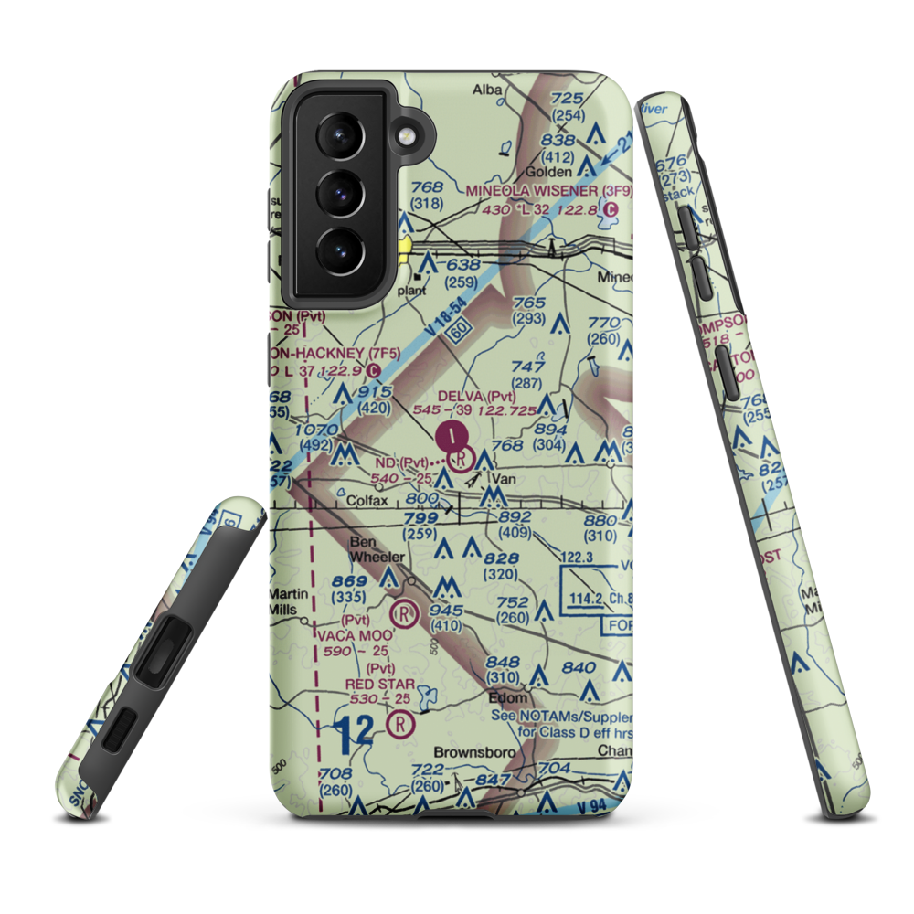 Delva Field Airport (00TX) VFR Sectional Samsung Phone Case Samsung Galaxy S21 FE model shown