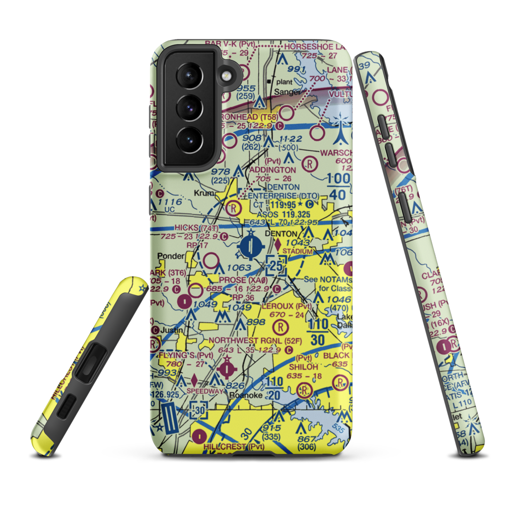 Denton Municipal Airport (DTO) VFR Sectional Samsung Phone Case Samsung Galaxy S21 Plus model shown