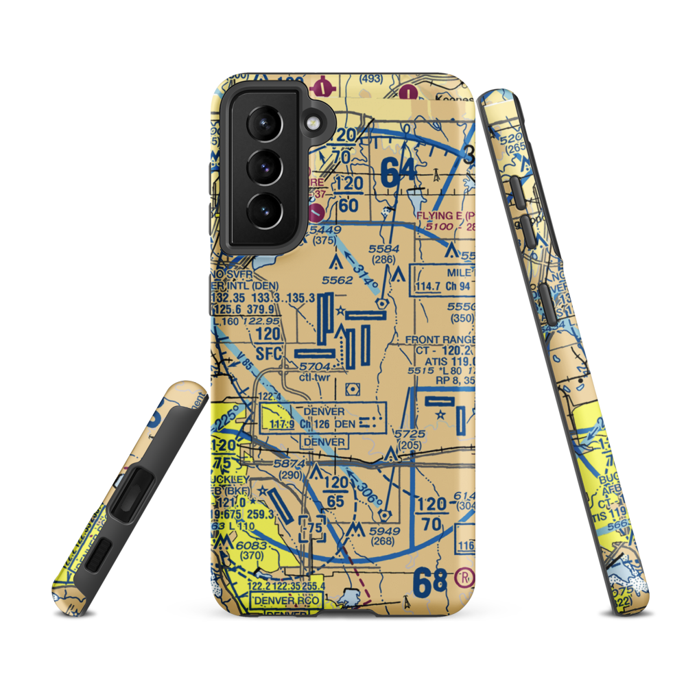 Denver International Airport (DEN) VFR Sectional Samsung Phone Case Samsung Galaxy S21 FE model shown