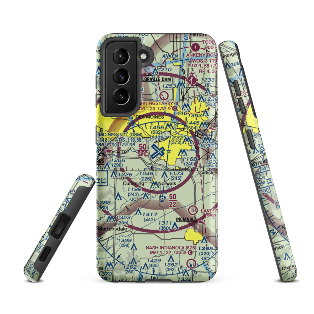 Des Moines International Airport (DSM) VFR Sectional Samsung Phone Case Samsung Galaxy S21 FE model shown