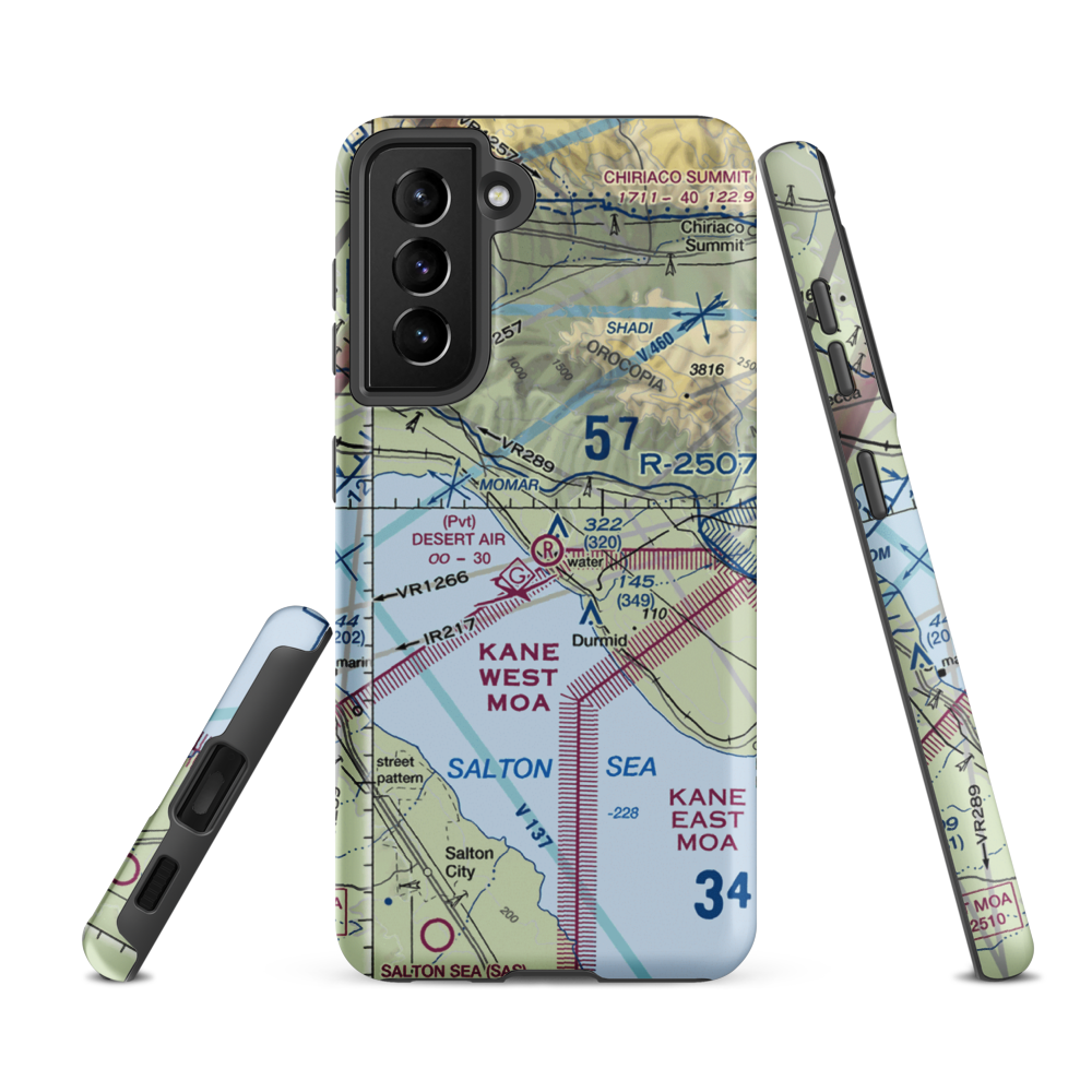 Desert Air Sky Ranch Airport (63CA) VFR Sectional Samsung Phone Case Samsung Galaxy S21 FE model shown