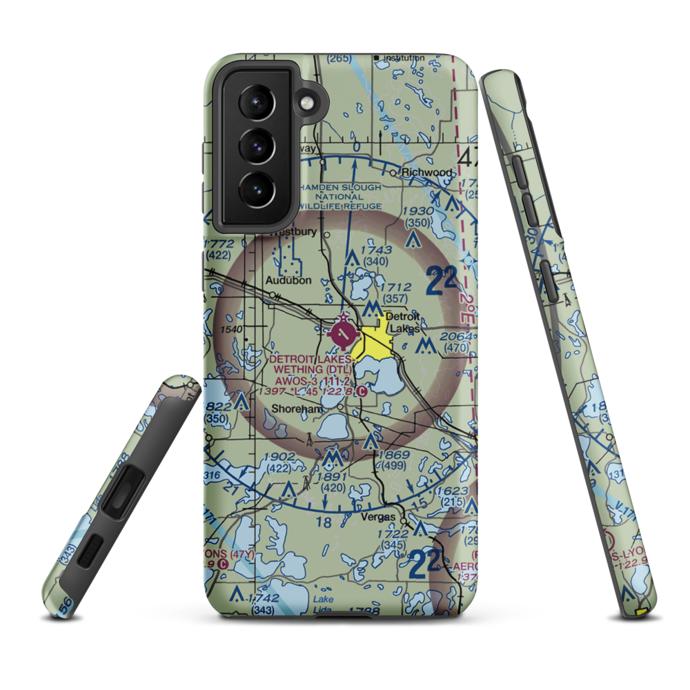 Detroit Lakes Airport - Wething Field (DTL) VFR Sectional Samsung Phone Case Samsung Galaxy S21 Plus model shown