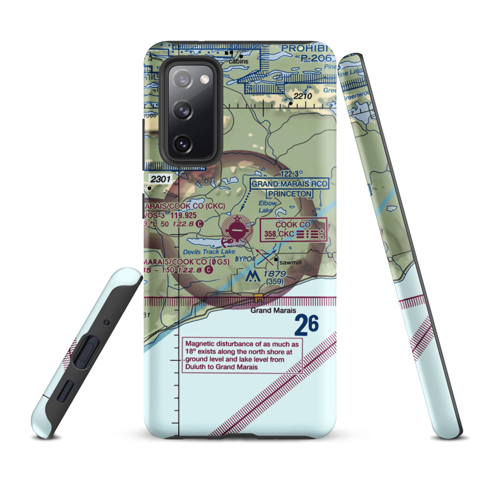 Devil's Track Airport (GRM) VFR Sectional Samsung Phone Case Samsung Galaxy S20 FE model shown