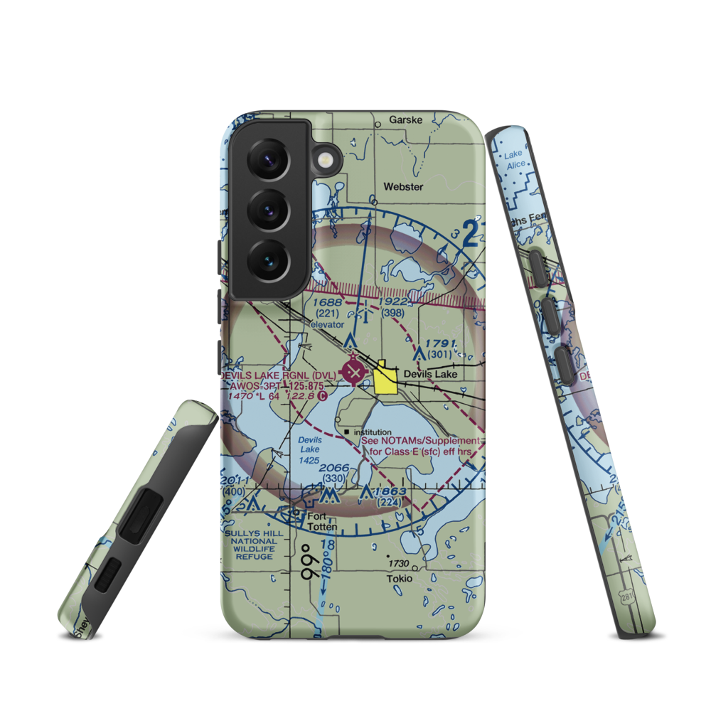 Devils Lake Regional Airport (DVL) VFR Sectional Samsung Phone Case Samsung Galaxy S22 model shown