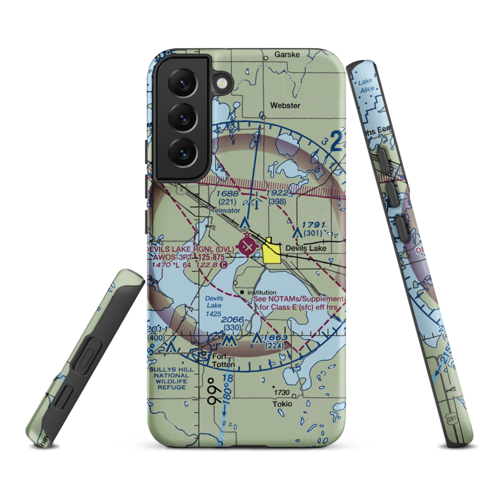 Devils Lake Regional Airport (DVL) VFR Sectional Samsung Phone Case Samsung Galaxy S22 Plus model shown