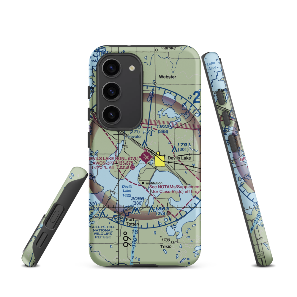 Devils Lake Regional Airport (DVL) VFR Sectional Samsung Phone Case Samsung Galaxy S23 model shown