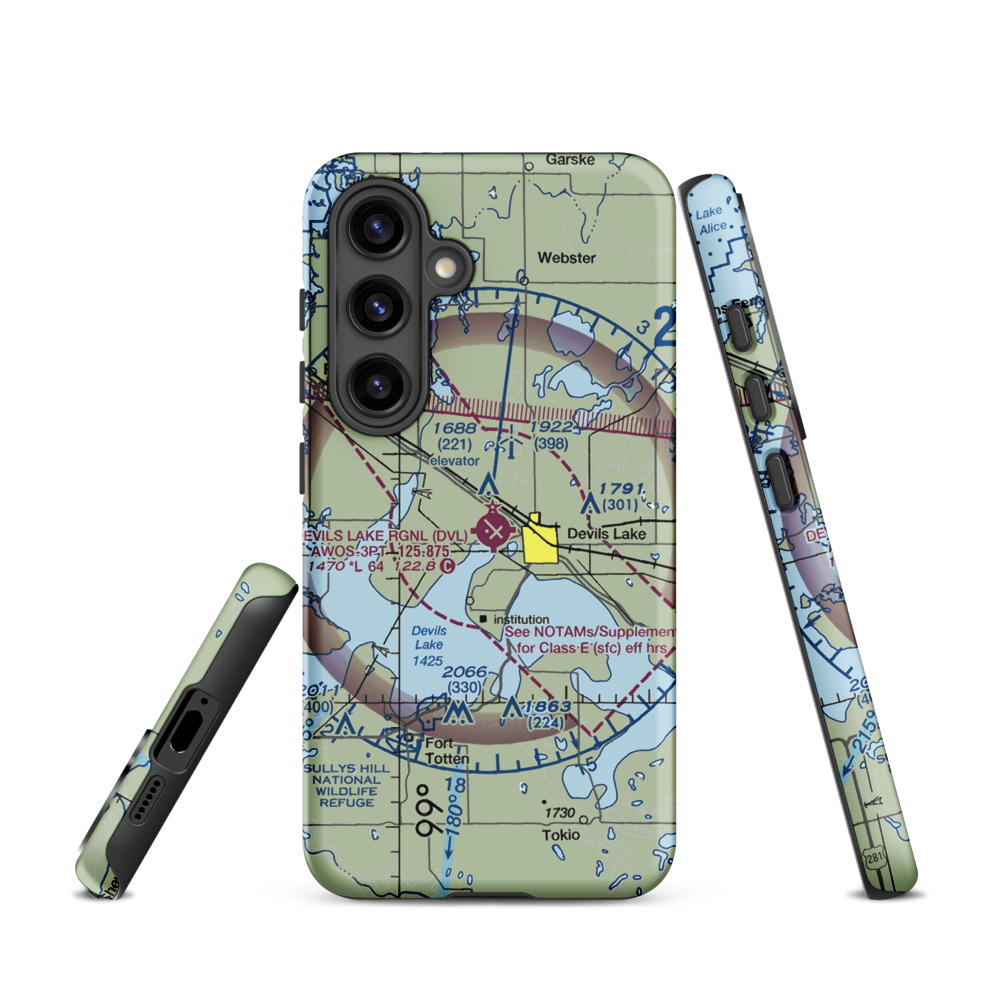 Devils Lake Regional Airport (DVL) VFR Sectional Samsung Phone Case Samsung Galaxy S24 model shown