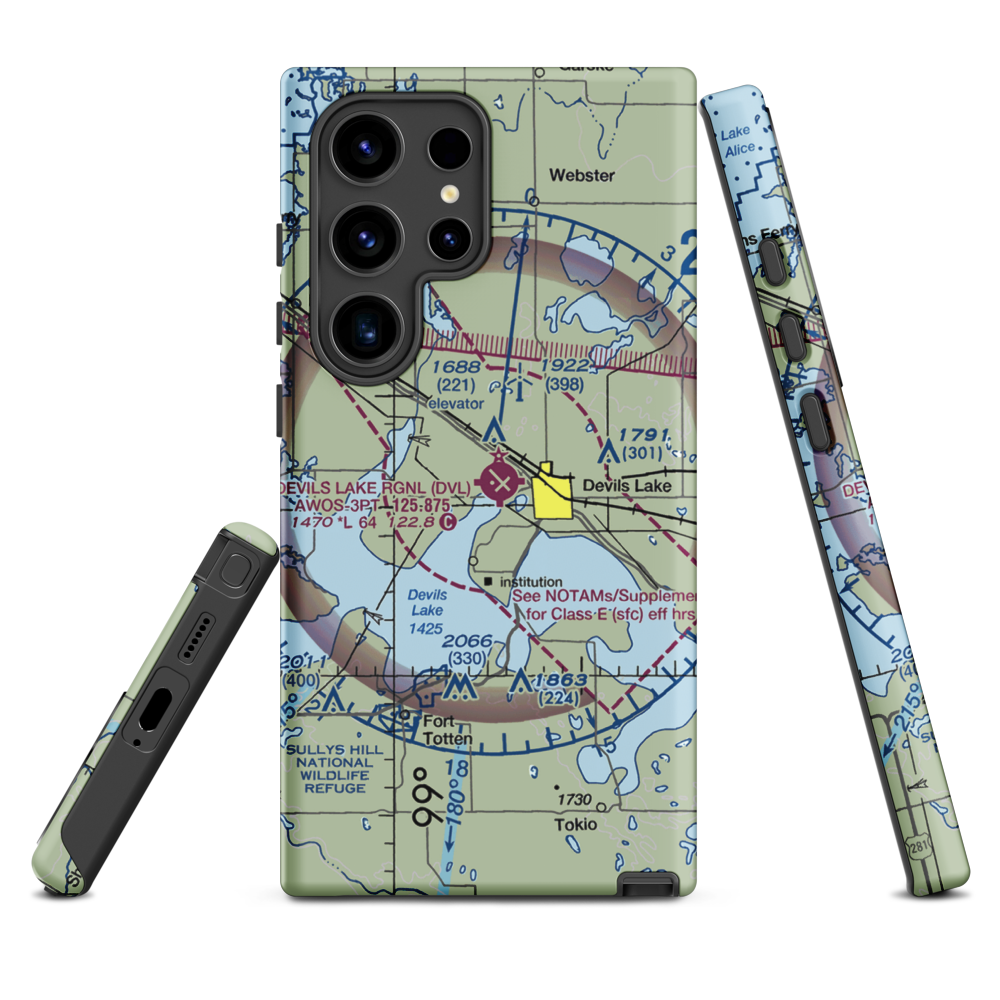 Devils Lake Regional Airport (DVL) VFR Sectional Samsung Phone Case Samsung Galaxy S24 Ultra model shown