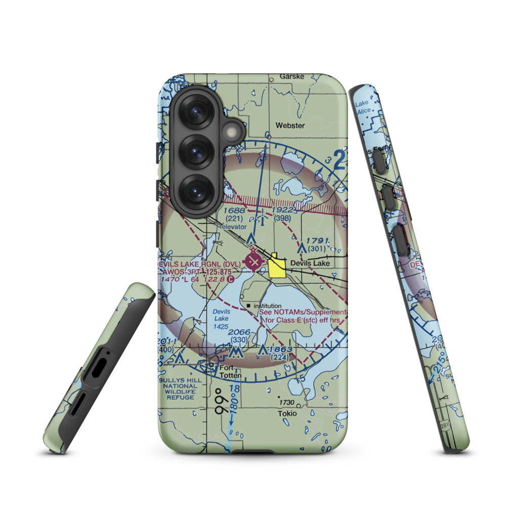 Devils Lake Regional Airport (DVL) VFR Sectional Samsung Phone Case Samsung Galaxy S25 model shown
