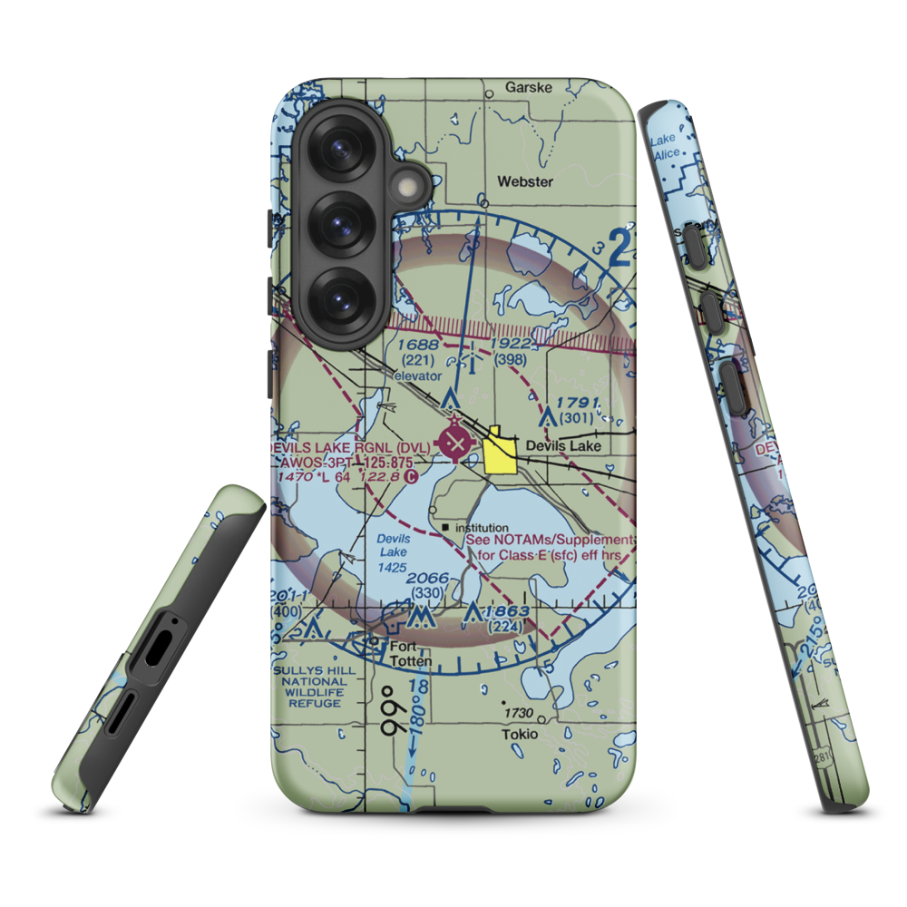 Devils Lake Regional Airport (DVL) VFR Sectional Samsung Phone Case Samsung Galaxy S25 Plus model shown