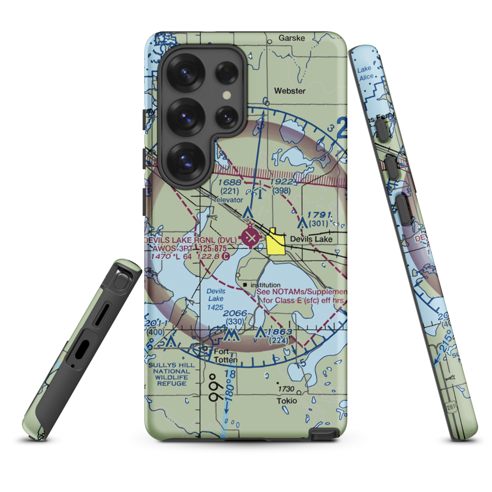 Devils Lake Regional Airport (DVL) VFR Sectional Samsung Phone Case Samsung Galaxy S25 Ultra model shown