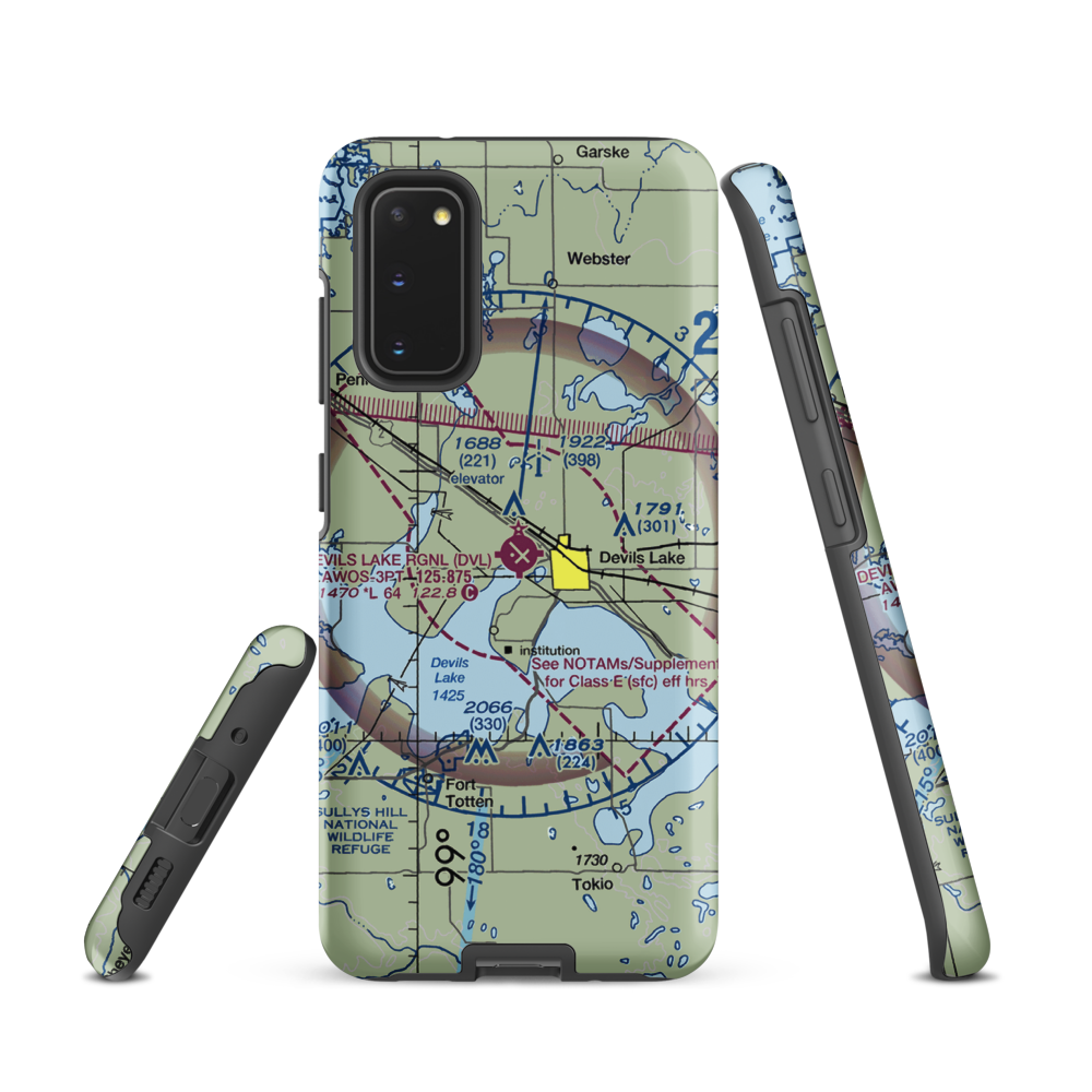 Devils Lake Regional Airport (DVL) VFR Sectional Samsung Phone Case Samsung Galaxy S20 model shown