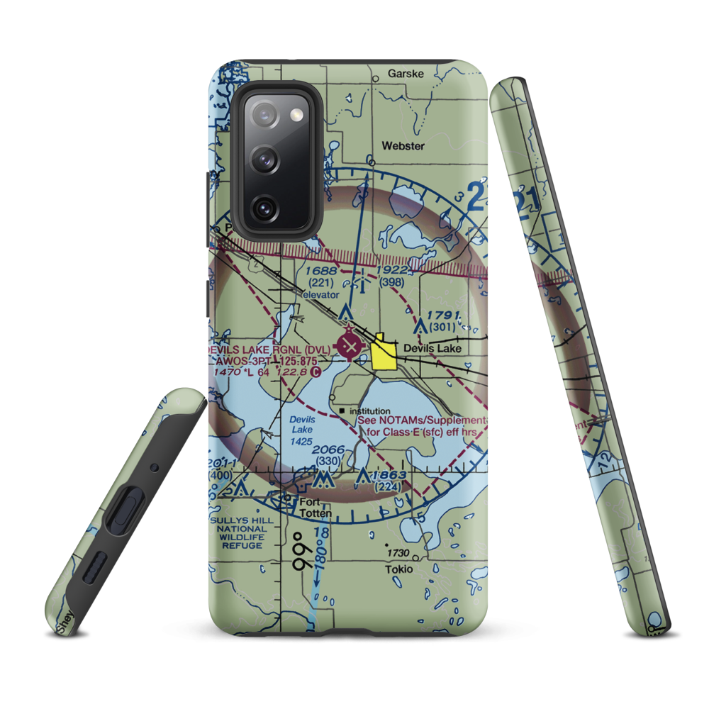 Devils Lake Regional Airport (DVL) VFR Sectional Samsung Phone Case Samsung Galaxy S20 FE model shown