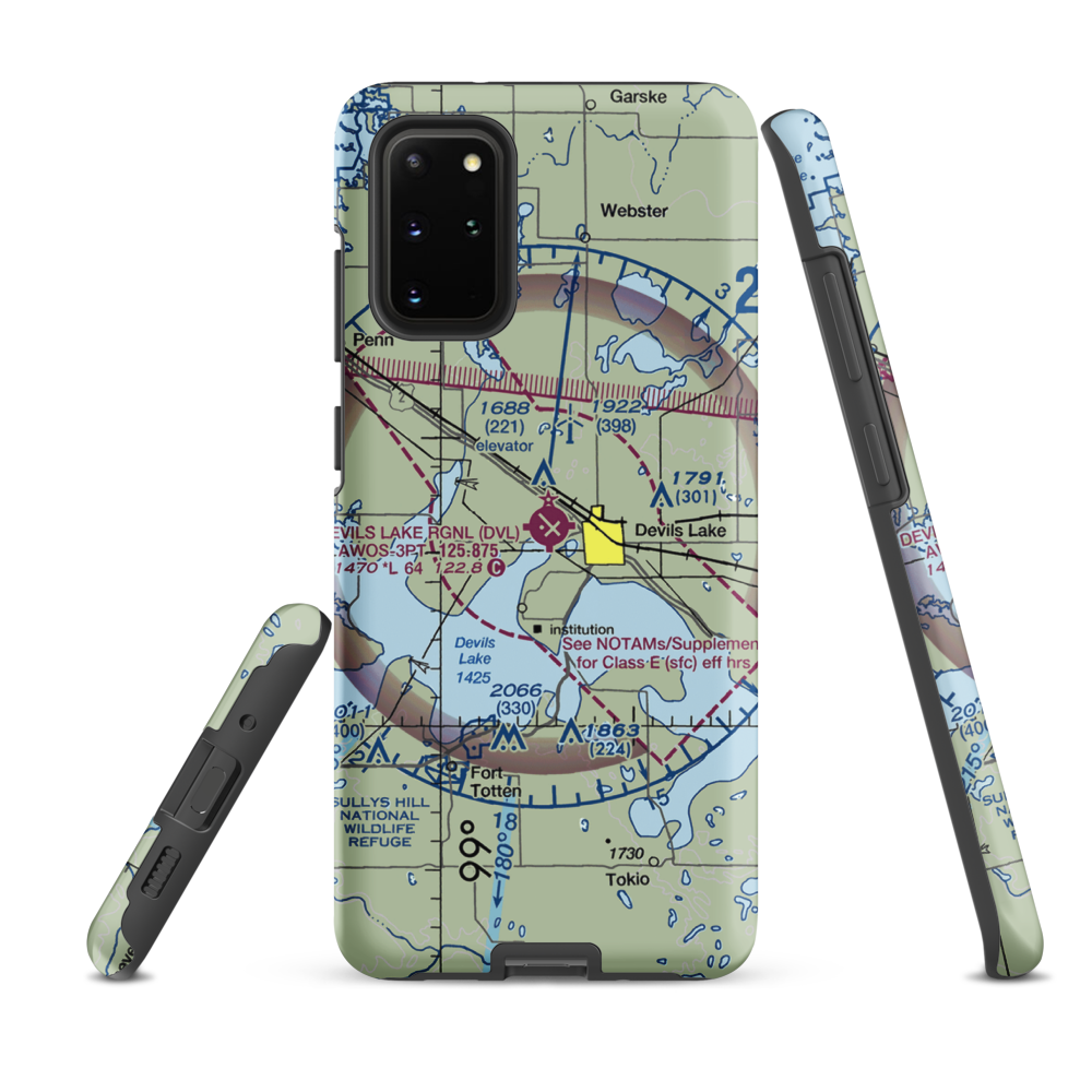 Devils Lake Regional Airport (DVL) VFR Sectional Samsung Phone Case Samsung Galaxy S20 Plus model shown