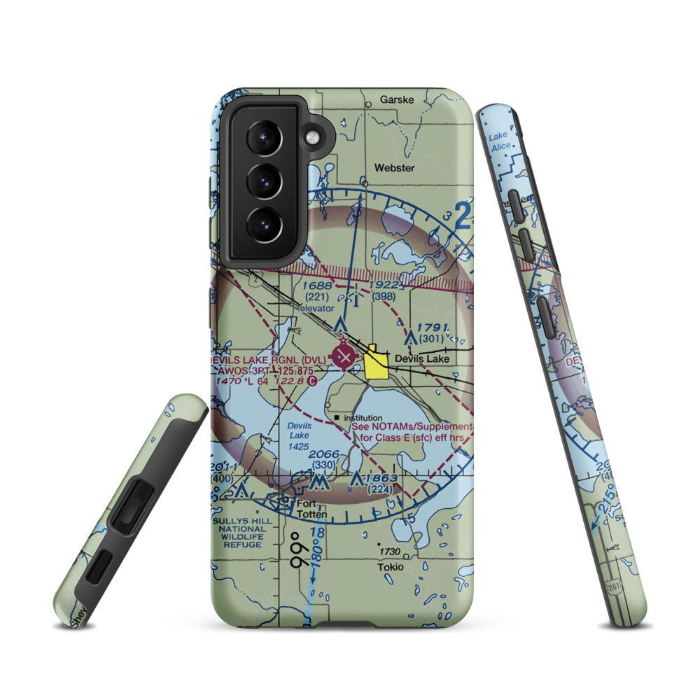 Devils Lake Regional Airport (DVL) VFR Sectional Samsung Phone Case Samsung Galaxy S21 model shown