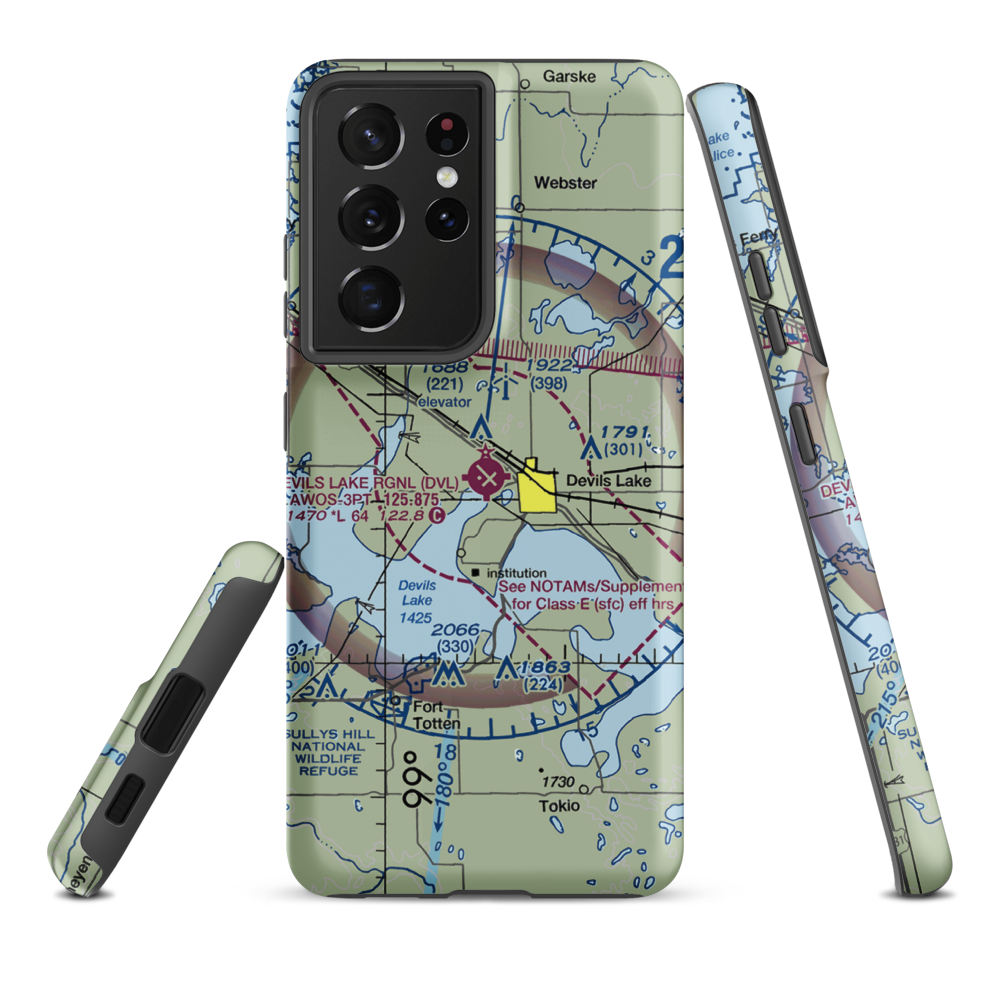 Devils Lake Regional Airport (DVL) VFR Sectional Samsung Phone Case Samsung Galaxy S21 Ultra model shown