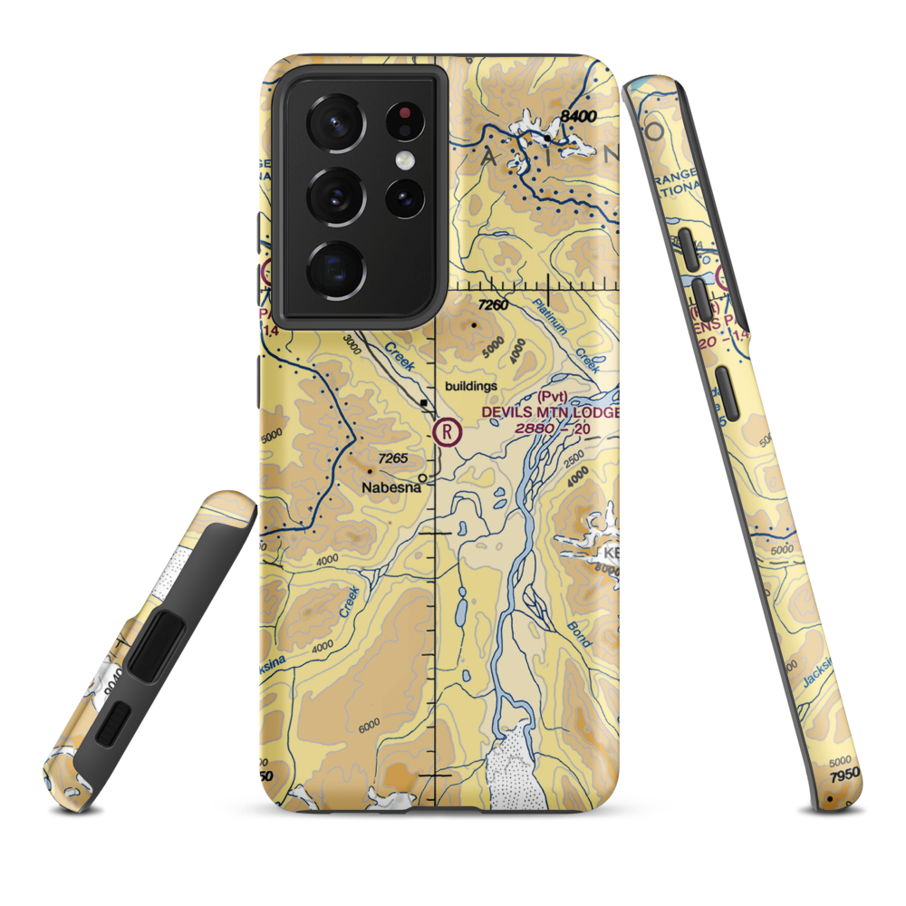 Devils Mountain Lodge Airport (IBN) VFR Sectional Samsung Phone Case Samsung Galaxy S21 Ultra model shown