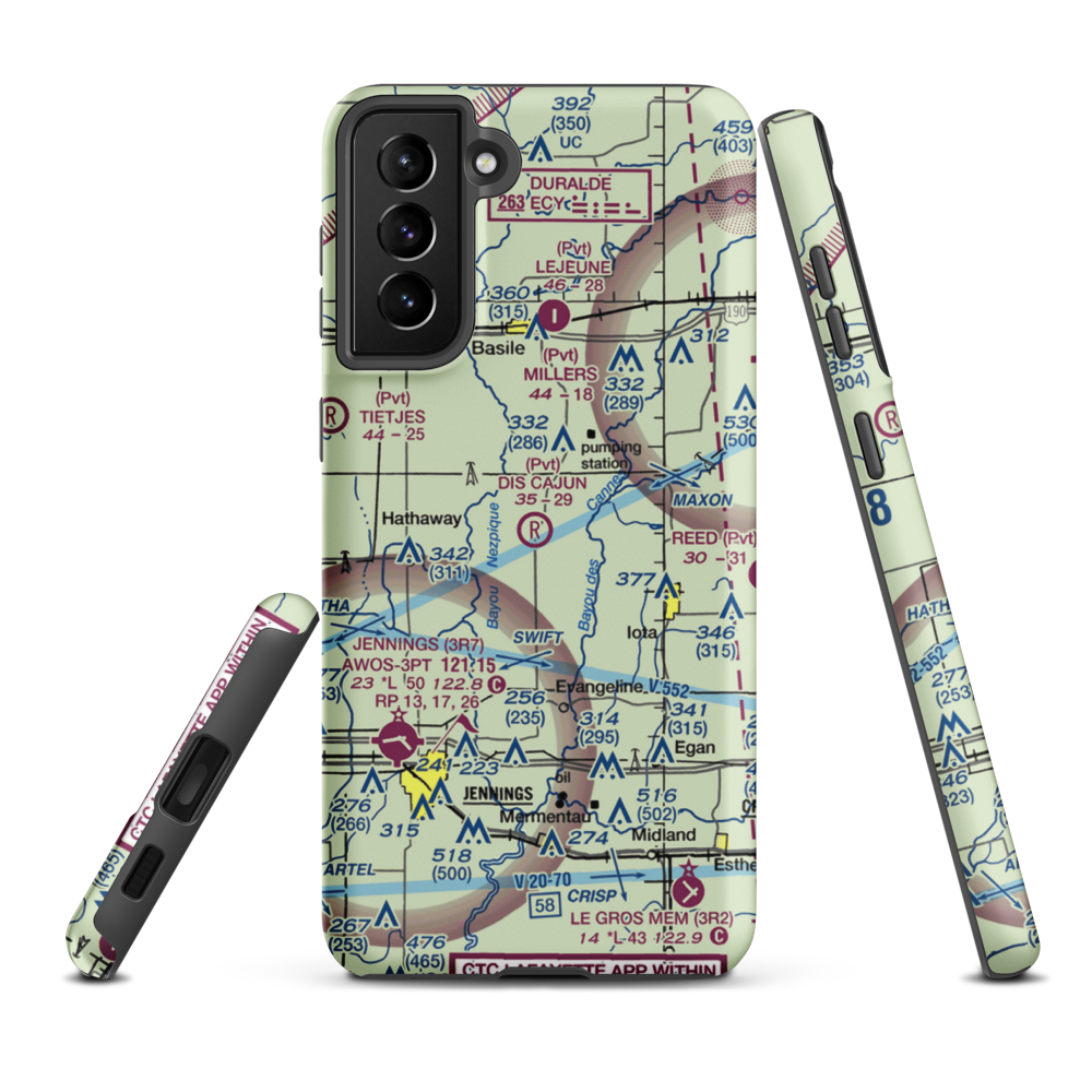 Di's Cajun Restaurant Airport (LA52) VFR Sectional Samsung Phone Case Samsung Galaxy S21 Plus model shown