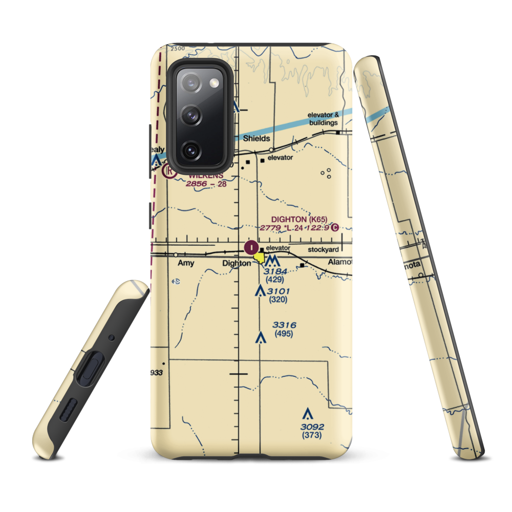 Dighton Airport (K65) VFR Sectional Samsung Phone Case Samsung Galaxy S20 FE model shown