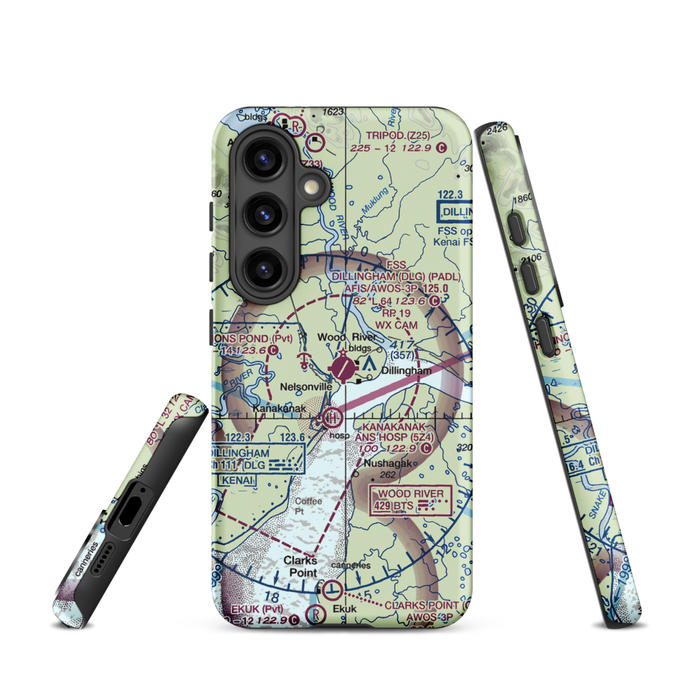 Dillingham Airport (DLG) VFR Sectional Samsung Phone Case Samsung Galaxy S24 model shown