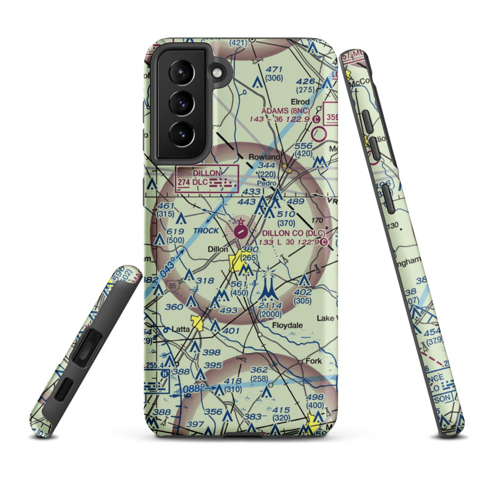 Dillon County Airport (DLC) VFR Sectional Samsung Phone Case Samsung Galaxy S21 FE model shown
