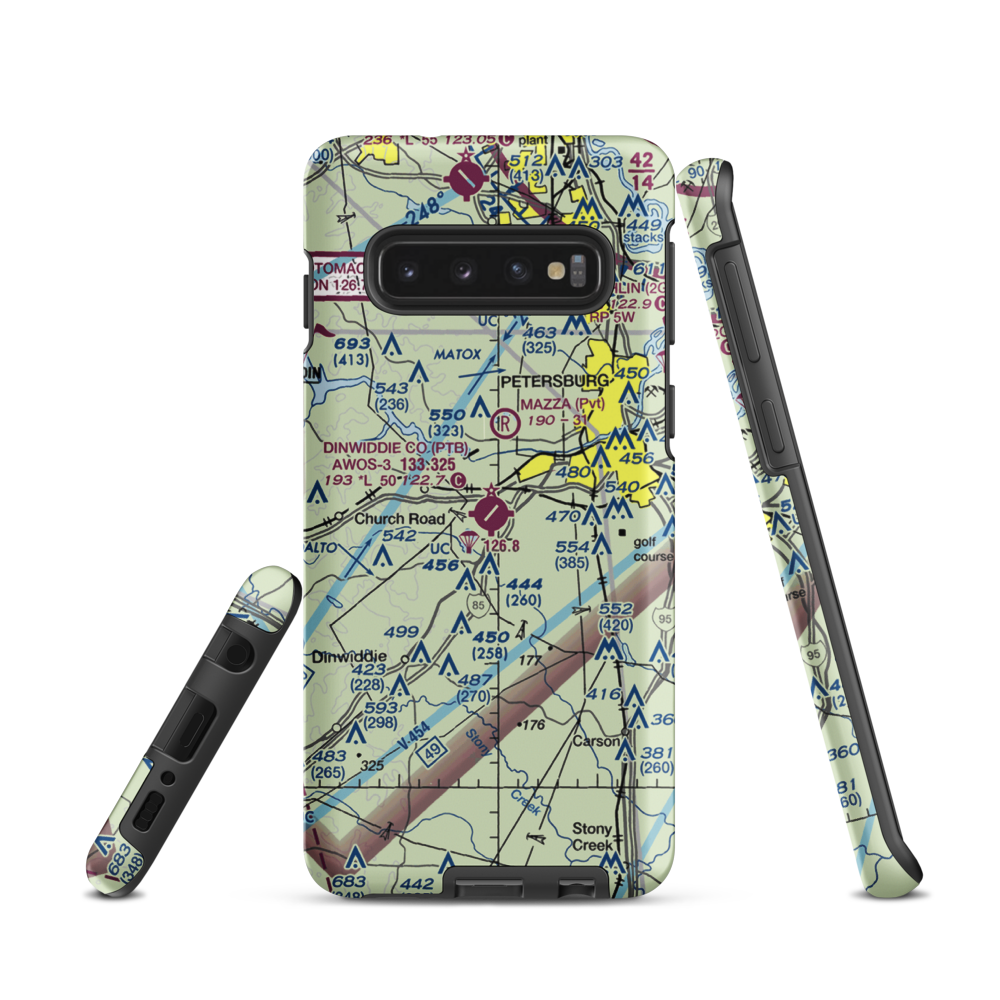 Dinwiddie County Airport (PTB) VFR Sectional Samsung Phone Case Samsung Galaxy S10 model shown