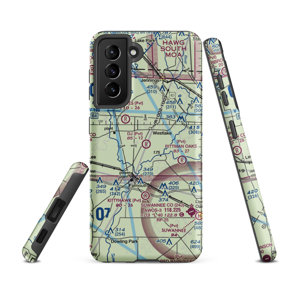 DJ Farm Airport (FA93) VFR Sectional Samsung Phone Case Samsung Galaxy S21 FE model shown