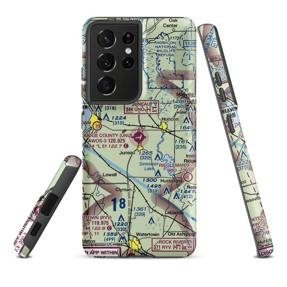 Dodge County Airport (UNU) VFR Sectional Samsung Phone Case Samsung Galaxy S21 Plus model shown
