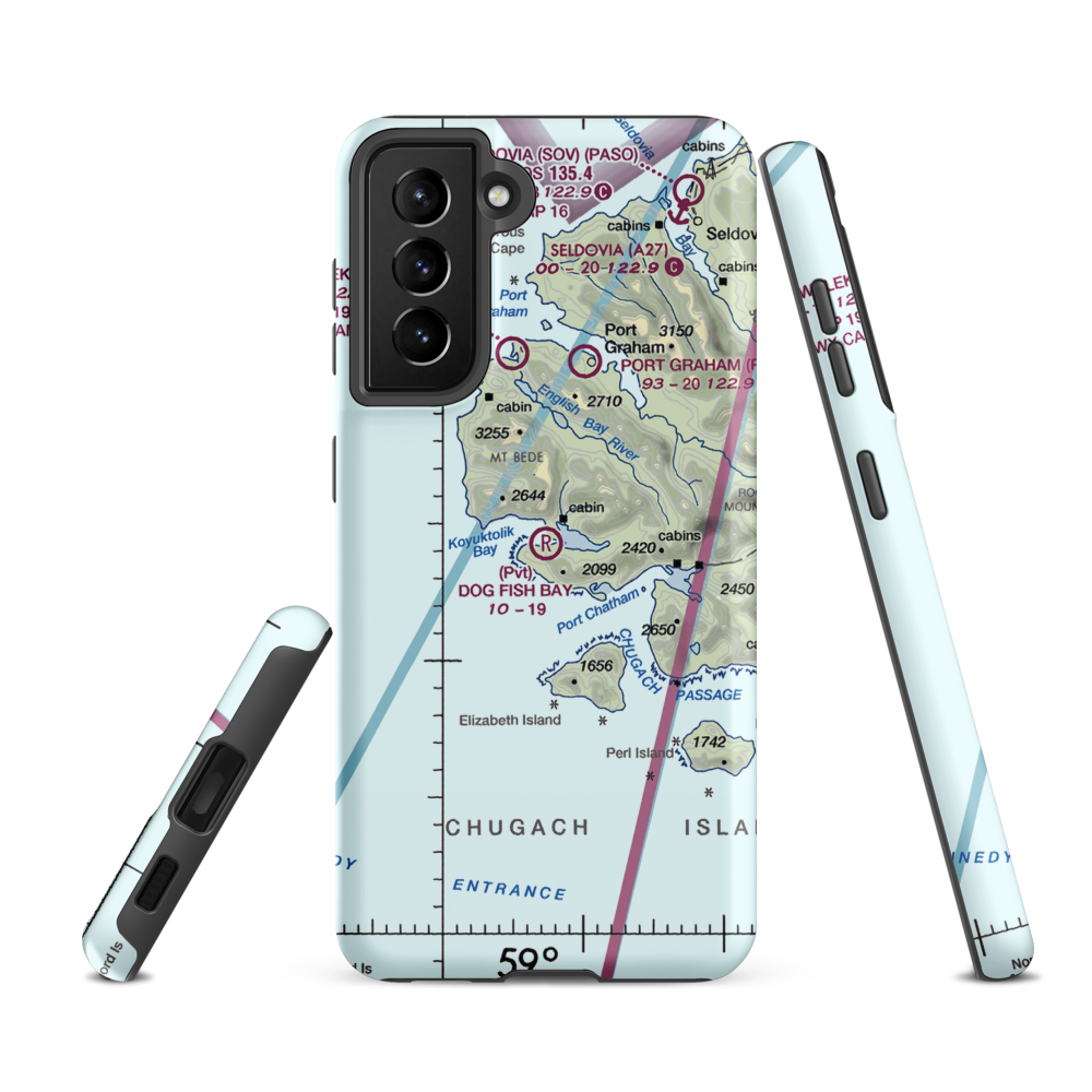 Dog Fish Bay Airport (AK07) VFR Sectional Samsung Phone Case Samsung Galaxy S21 FE model shown