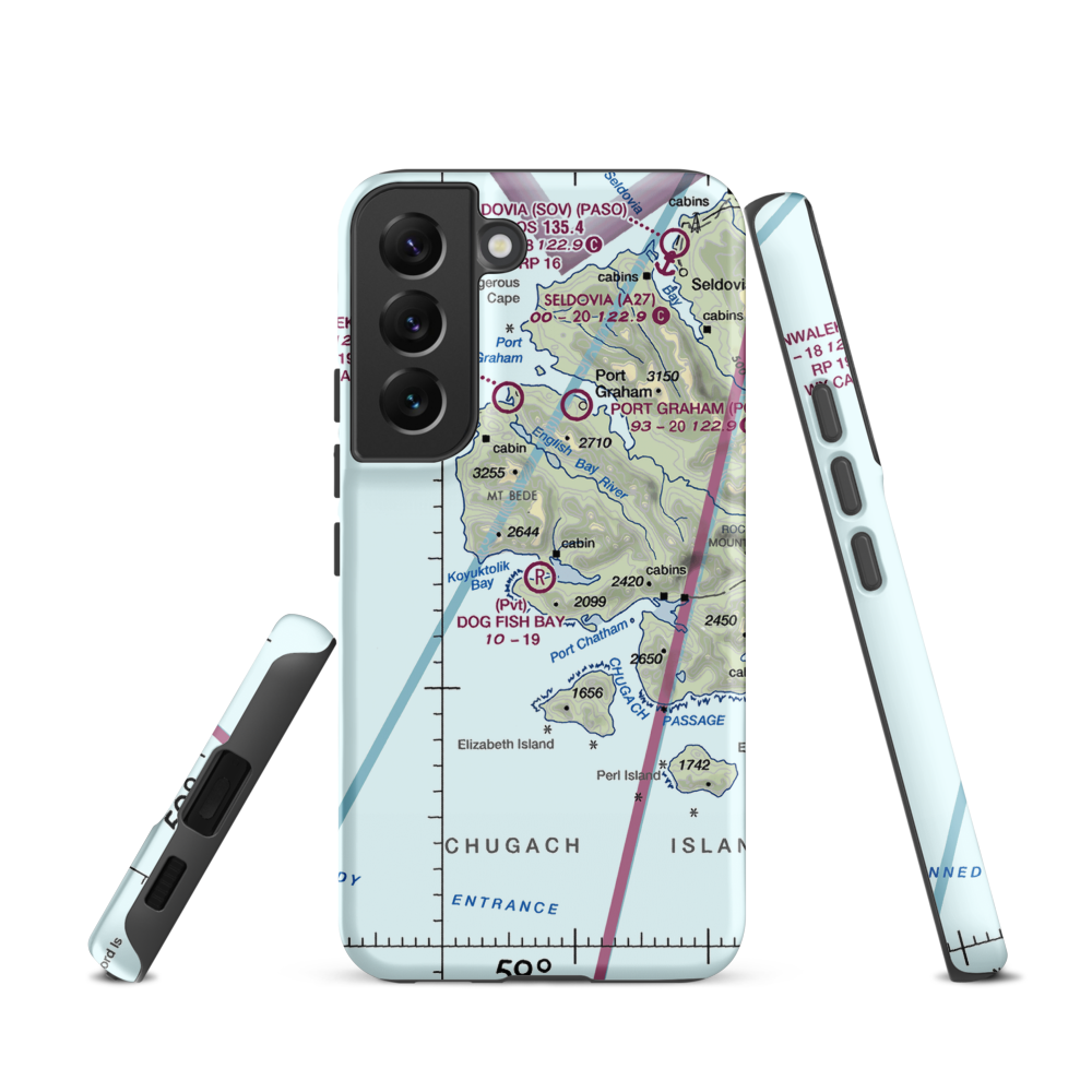 Dog Fish Bay Airport (AK07) VFR Sectional Samsung Phone Case Samsung Galaxy S22 model shown