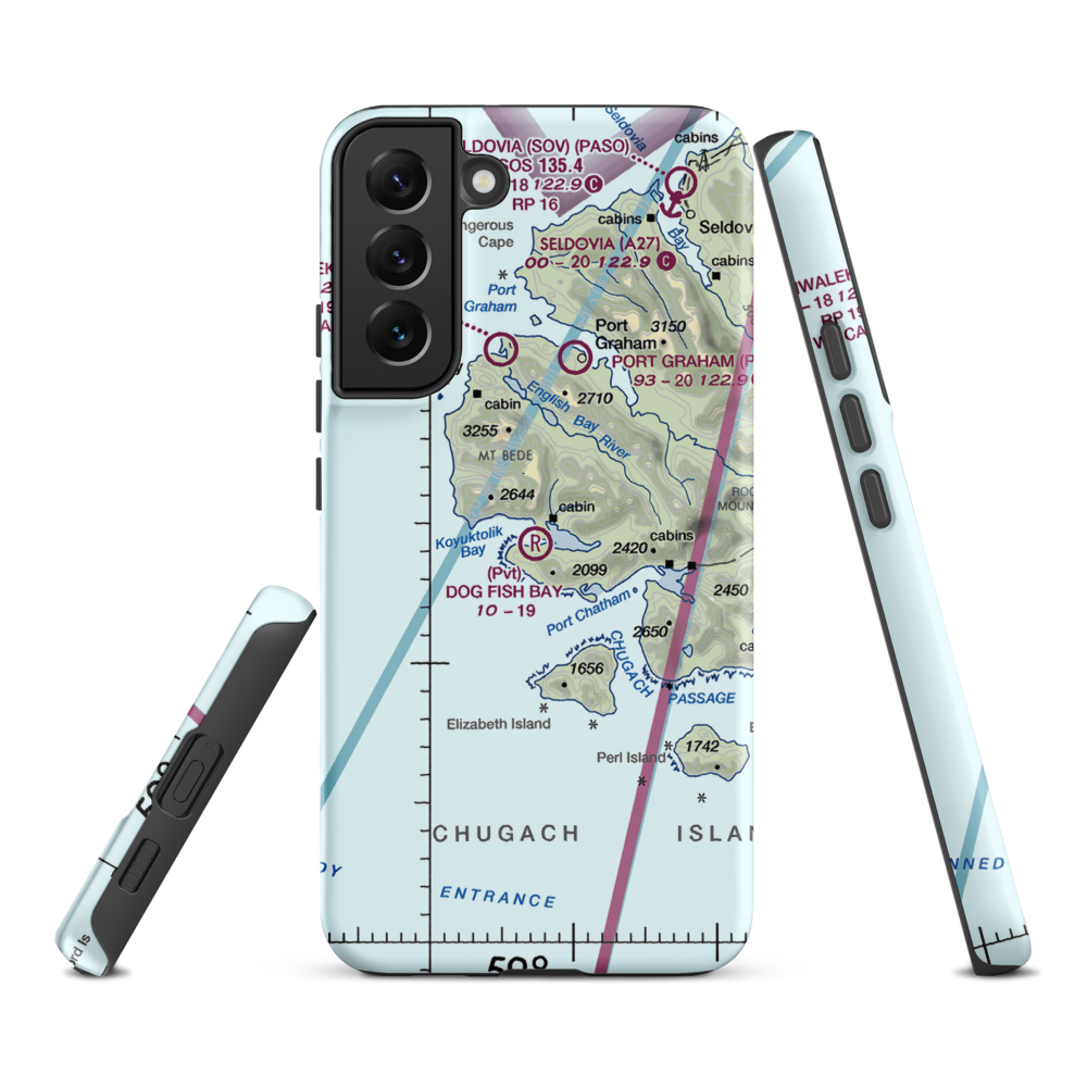 Dog Fish Bay Airport (AK07) VFR Sectional Samsung Phone Case Samsung Galaxy S22 Plus model shown