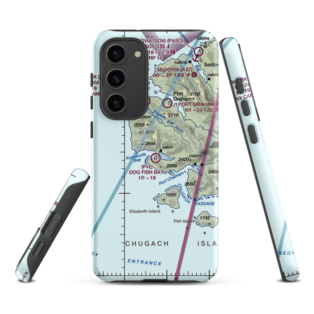 Dog Fish Bay Airport (AK07) VFR Sectional Samsung Phone Case Samsung Galaxy S23 Plus model shown
