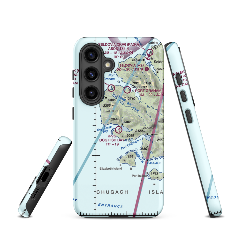 Dog Fish Bay Airport (AK07) VFR Sectional Samsung Phone Case Samsung Galaxy S24 model shown