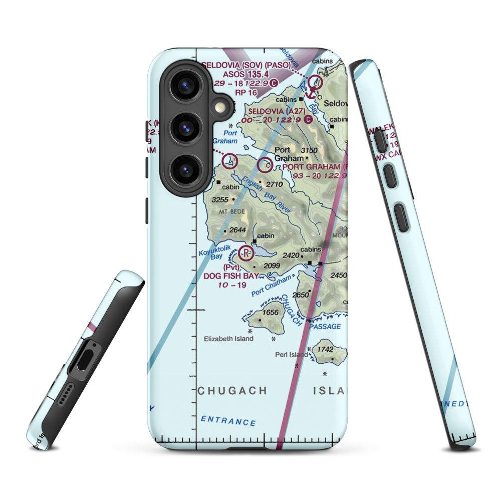 Dog Fish Bay Airport (AK07) VFR Sectional Samsung Phone Case Samsung Galaxy S24 Plus model shown