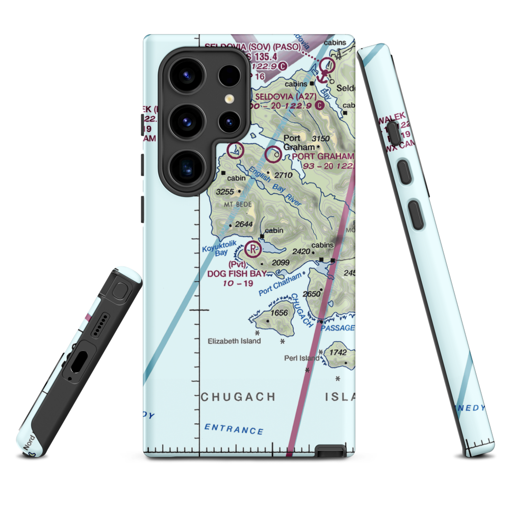 Dog Fish Bay Airport (AK07) VFR Sectional Samsung Phone Case Samsung Galaxy S24 Ultra model shown