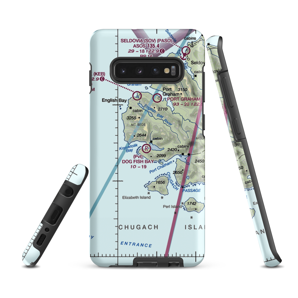 Dog Fish Bay Airport (AK07) VFR Sectional Samsung Phone Case Samsung Galaxy S10 Plus model shown