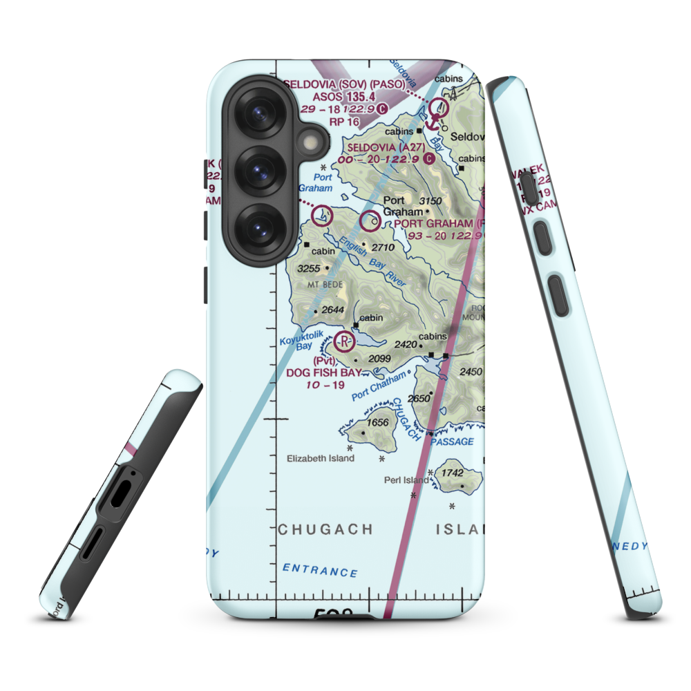 Dog Fish Bay Airport (AK07) VFR Sectional Samsung Phone Case Samsung Galaxy S25 Plus model shown
