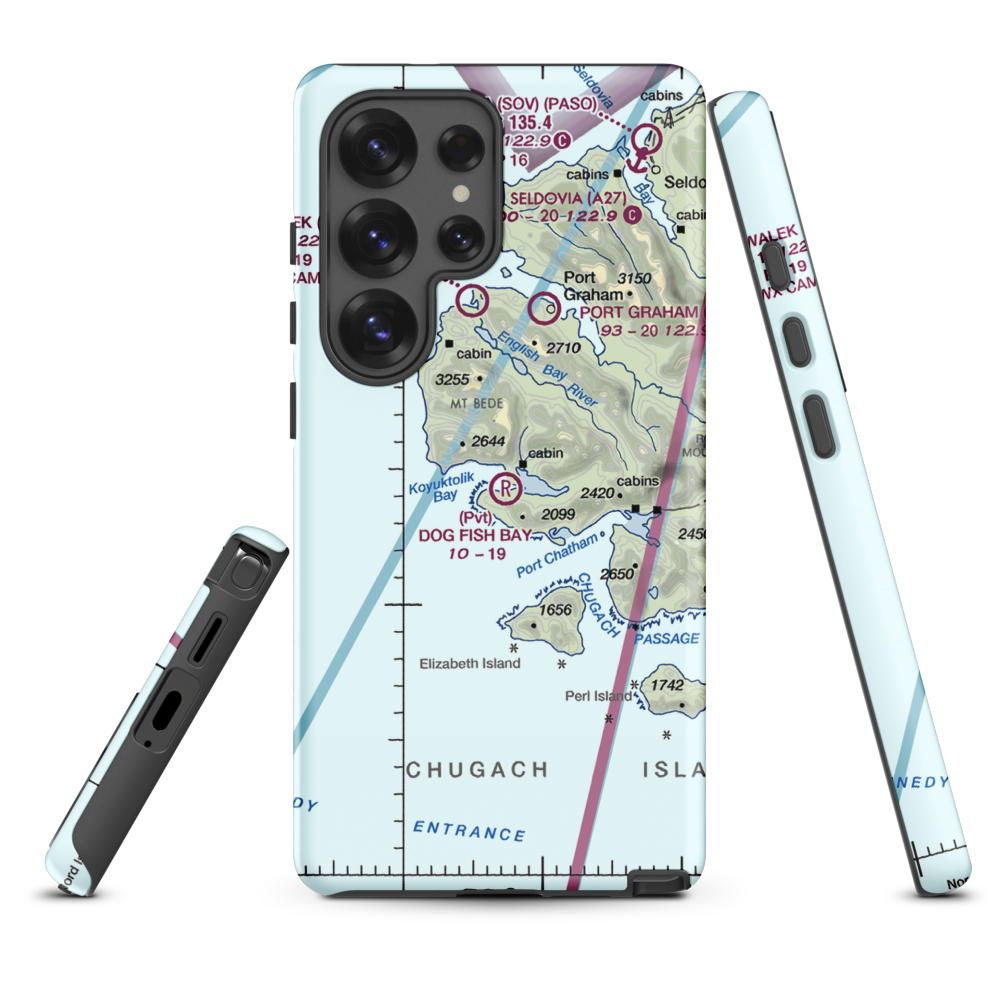 Dog Fish Bay Airport (AK07) VFR Sectional Samsung Phone Case Samsung Galaxy S25 Ultra model shown