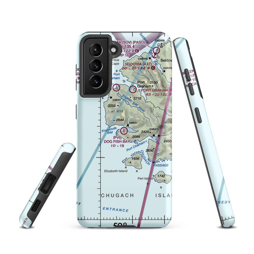 Dog Fish Bay Airport (AK07) VFR Sectional Samsung Phone Case Samsung Galaxy S21 model shown