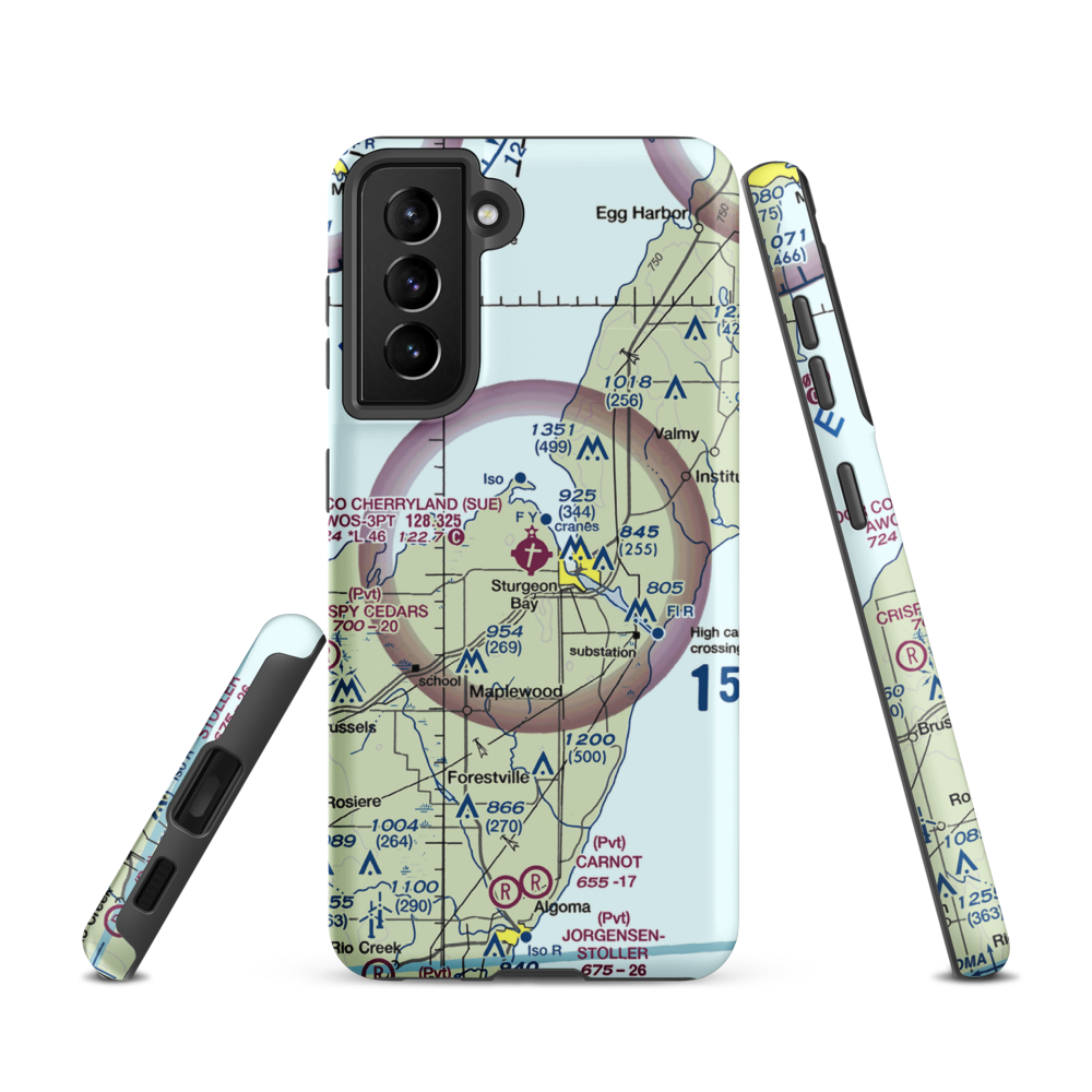 Door County Cherryland Airport (SUE) VFR Sectional Samsung Phone Case Samsung Galaxy S21 model shown