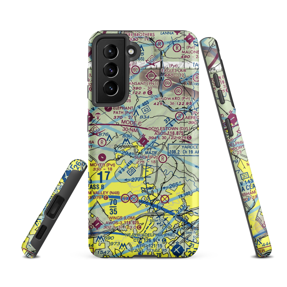 Doylestown Airport (DYL) VFR Sectional Samsung Phone Case Samsung Galaxy S21 FE model shown