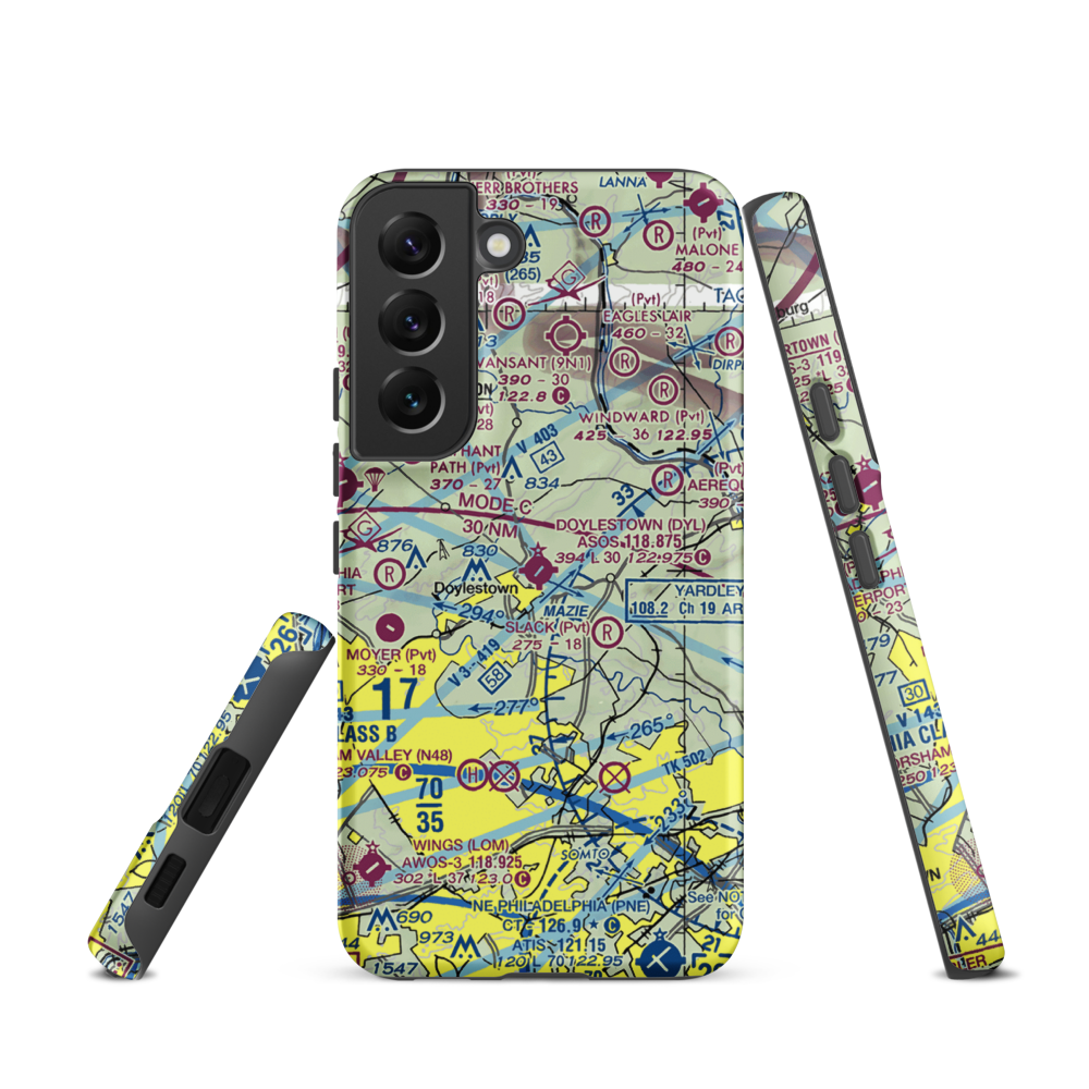 Doylestown Airport (DYL) VFR Sectional Samsung Phone Case Samsung Galaxy S22 model shown